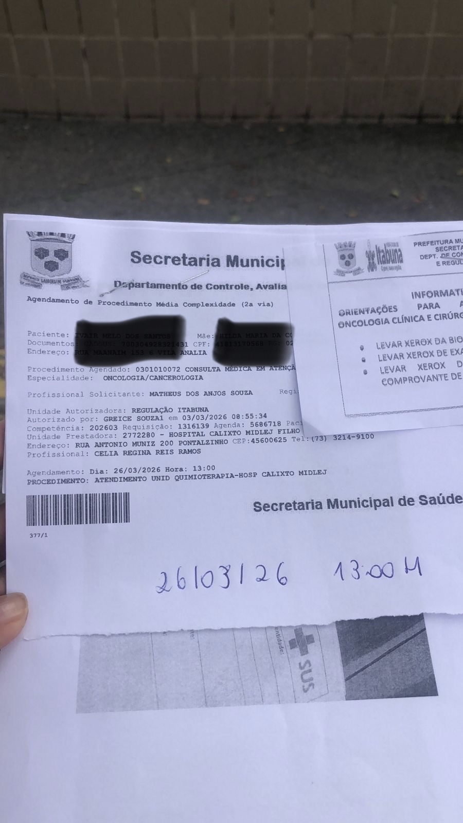 Paciente com câncer aguarda atendimento enquanto familiar relata descaso no setor de regulação em Itabuna