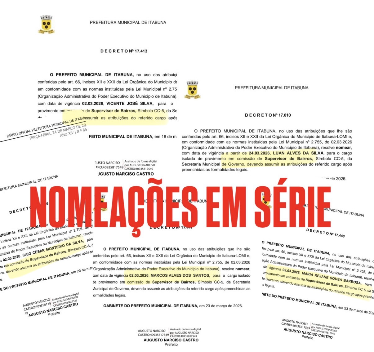 Novos cargos de “Supervisor de Bairros” colocam em xeque a prioridade administrativa em Itabuna