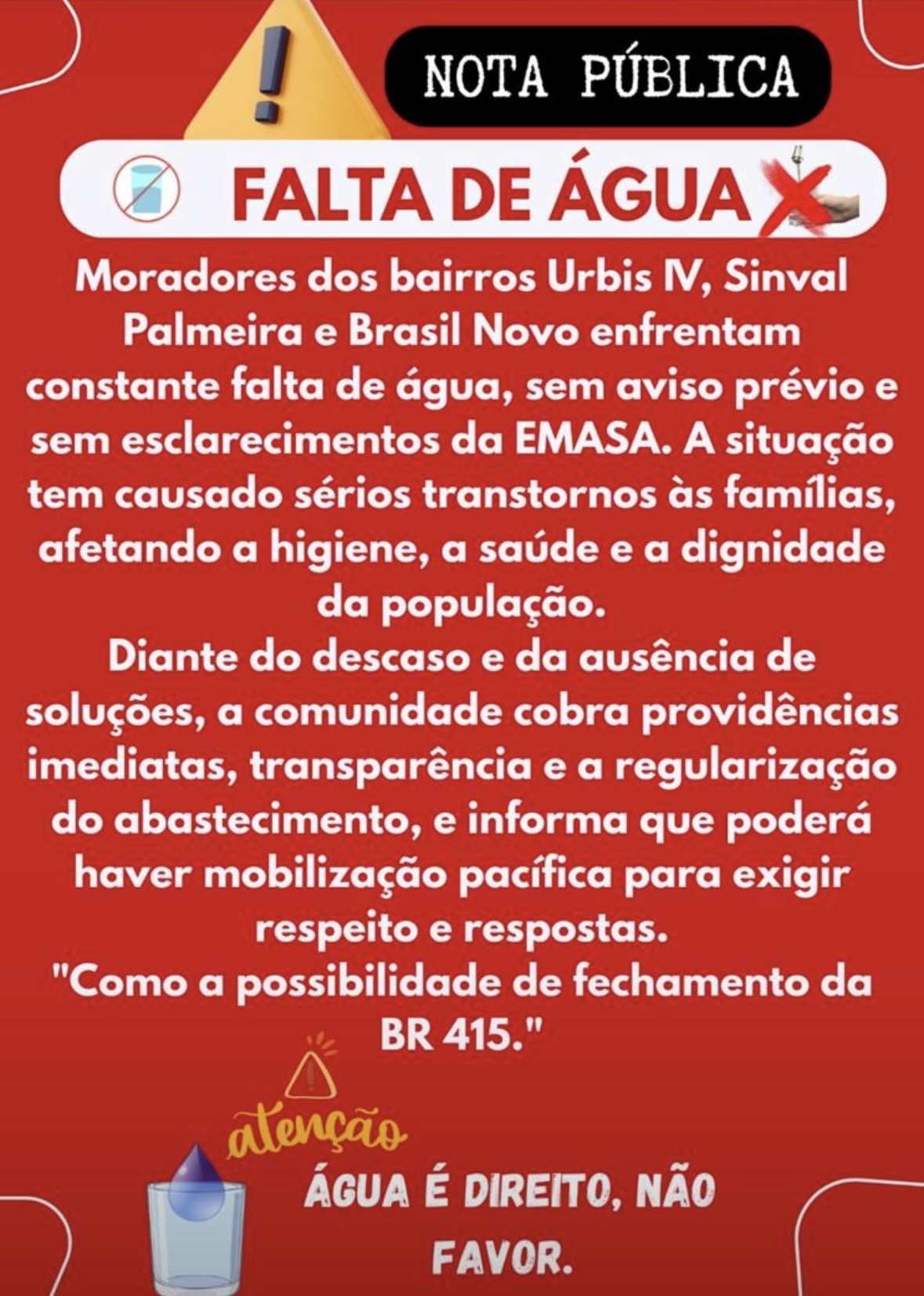 Falta de água atinge bairros de Itabuna e moradores cobram providências
