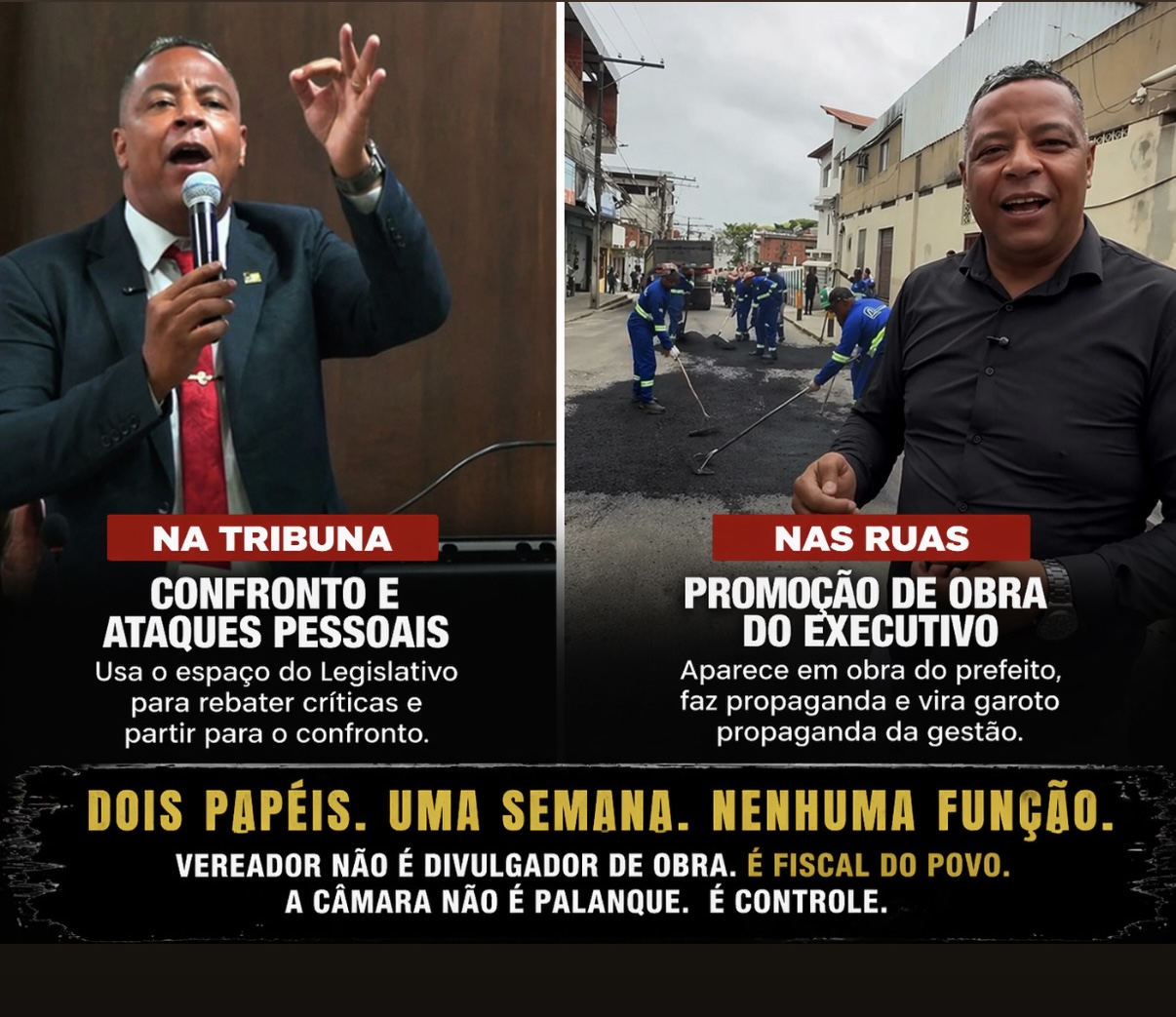 MANOEL PORFÍRIO: Confronto na tribuna e promoção de obra do Executivo expõem inversão do papel do Legislativo