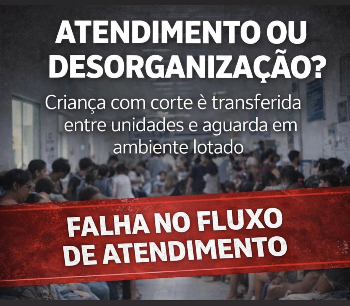 Criança com corte na testa aguarda enquanto unidades transferem responsabilidade
