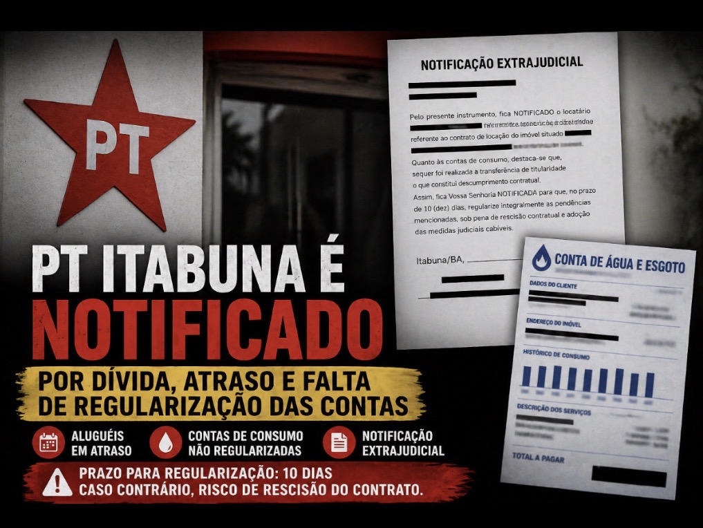 PT ITABUNA É NOTIFICADO POR DÍVIDA, ATRASO E FALTA DE REGULARIZAÇÃO DAS CONTAS