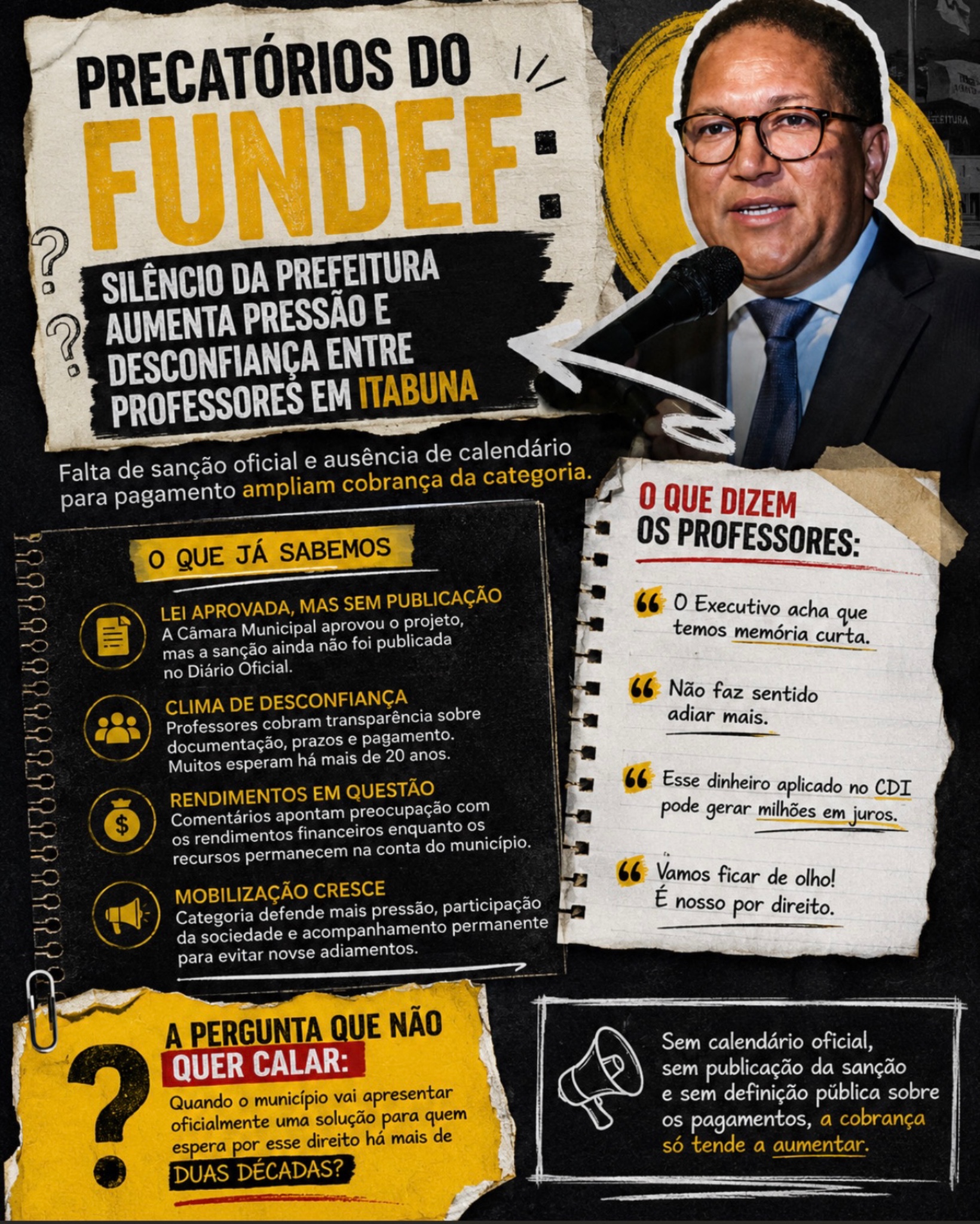 PRECATÓRIOS DO FUNDEF: SILÊNCIO DA PREFEITURA AUMENTA PRESSÃO E DESCONFIANÇA ENTRE PROFESSORES EM ITABUNA