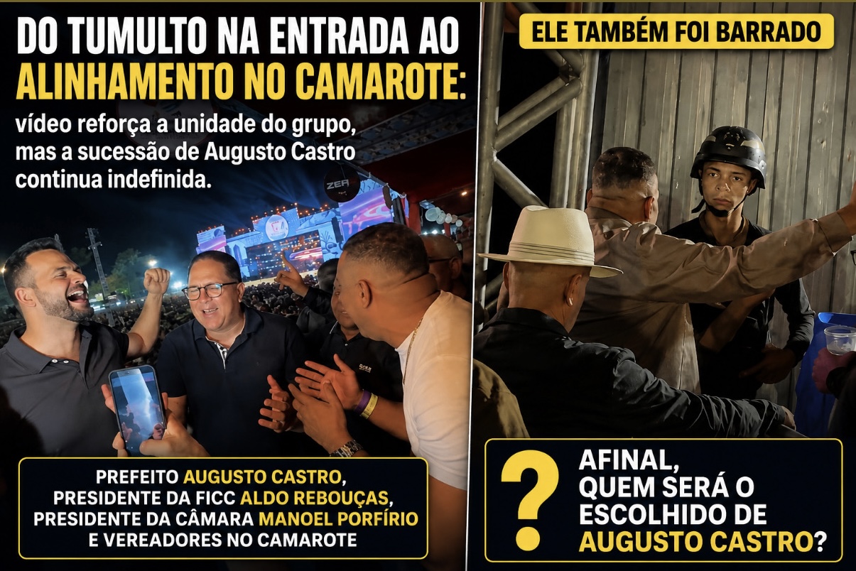 Do tumulto na entrada ao alinhamento no camarote: vídeo reforça a unidade do grupo, mas a sucessão de Augusto Castro continua indefinida