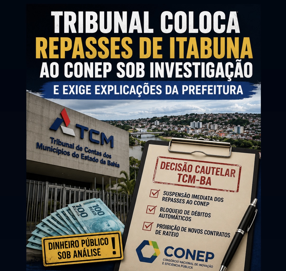 Tribunal coloca repasses de Itabuna ao CONEP sob investigação e exige explicações da Prefeitura