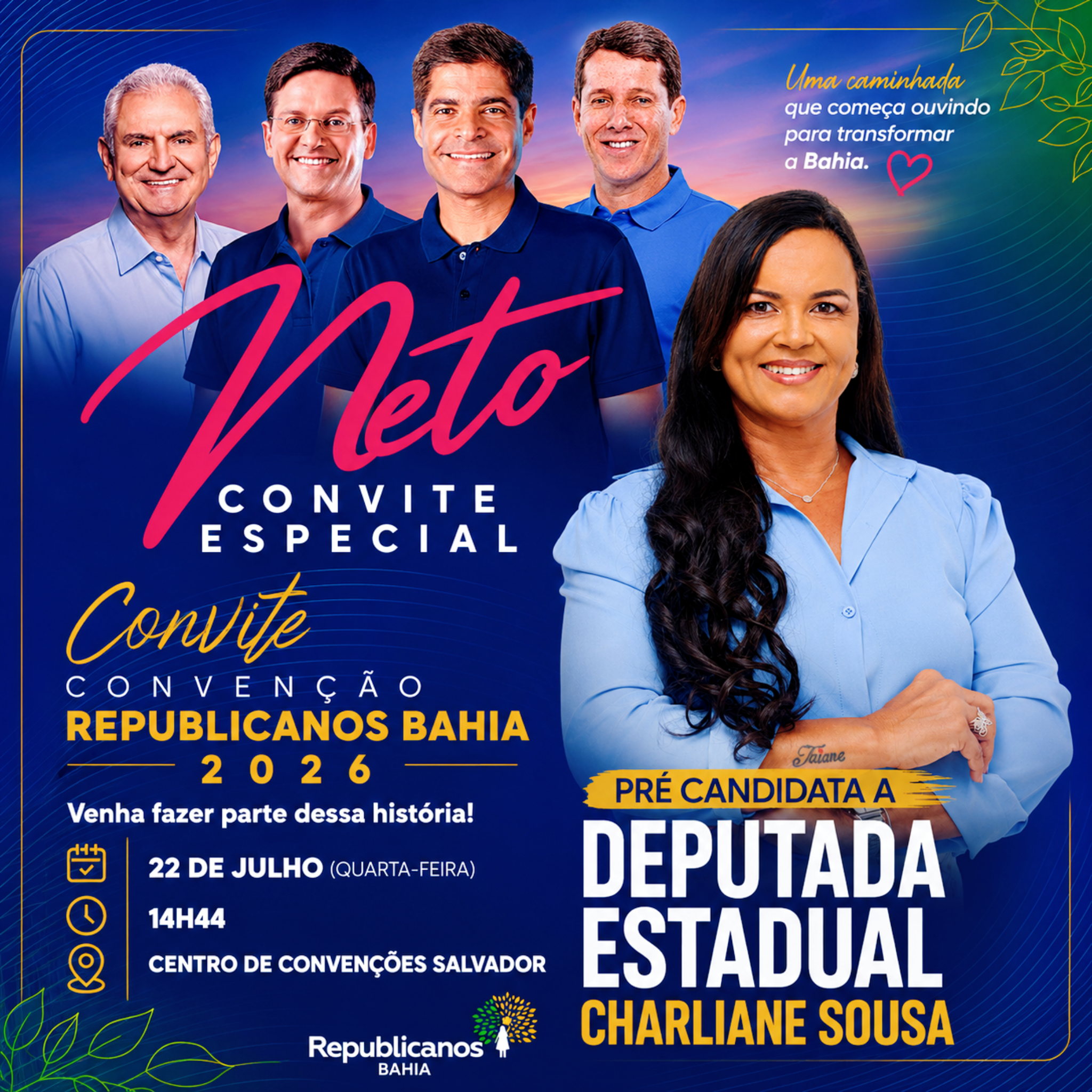 Charliane Sousa confirma participação na convenção do Republicanos e oficializa pré-candidatura a deputada estadual